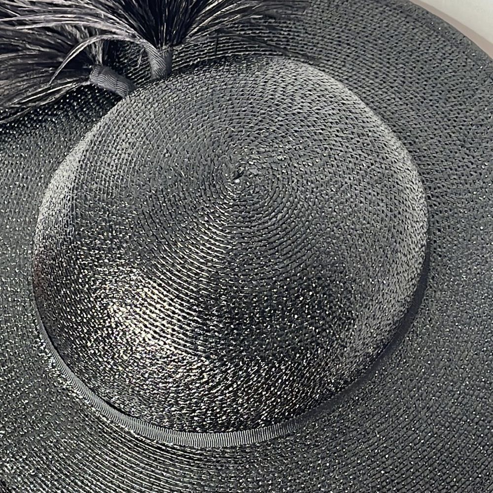 Vintage 60s Black Straw Hat with Feather Plume - Picture 15 of 15